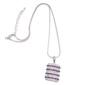 Silver black and clear rhinestone pendant necklace